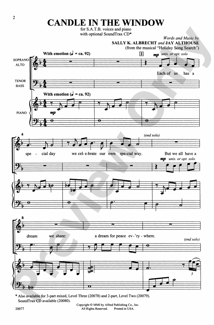Candle in the Window SATB Choral Octavo Jay Althouse Digital Sheet