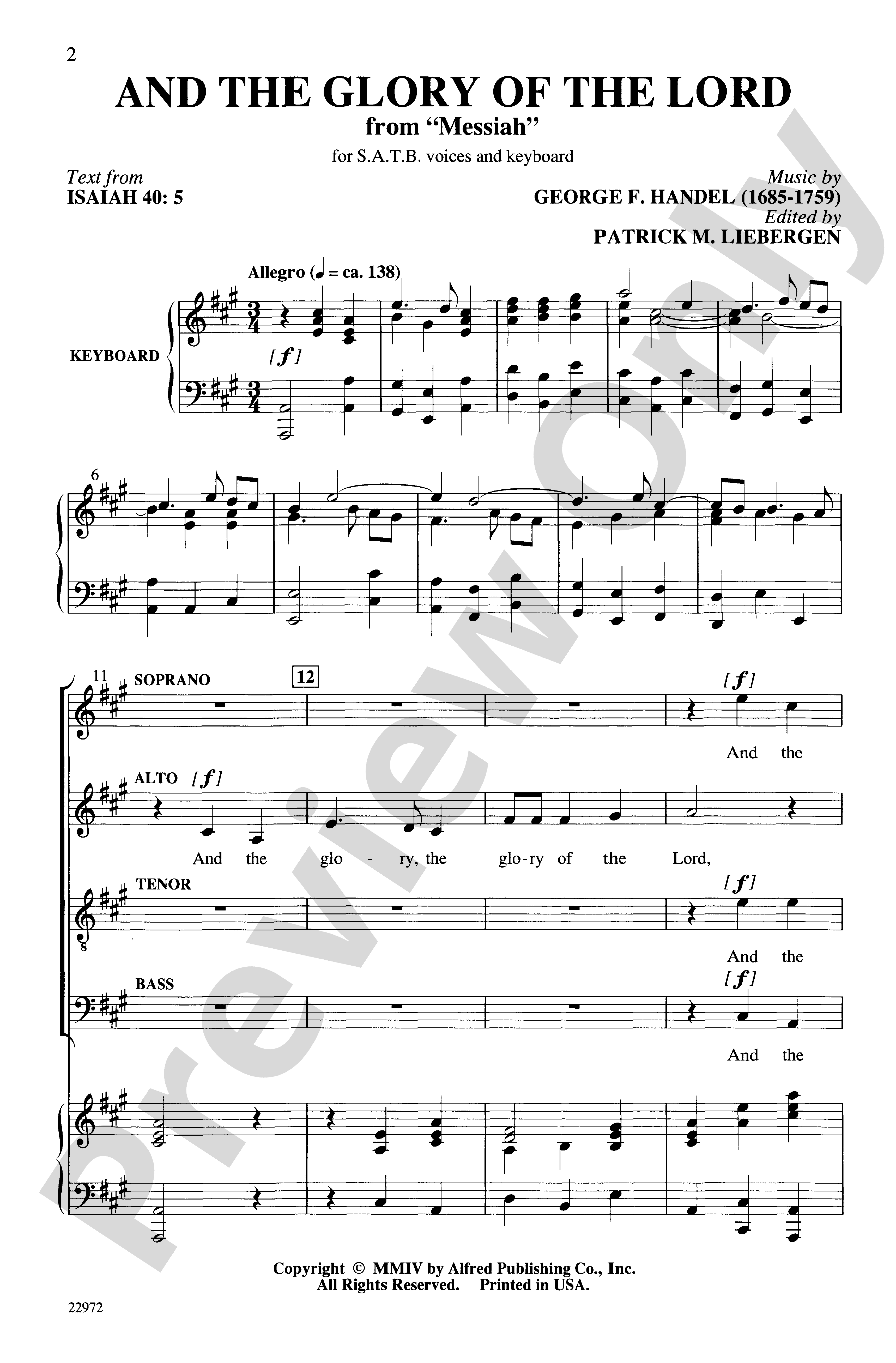 And The Glory Of The Lord From The Messiah Satb Choral Octavo Digital Sheet Music Download 6955