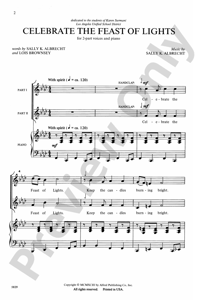 Celebrate the Feast of Lights 2Part Choral Octavo Sally K. Albrecht