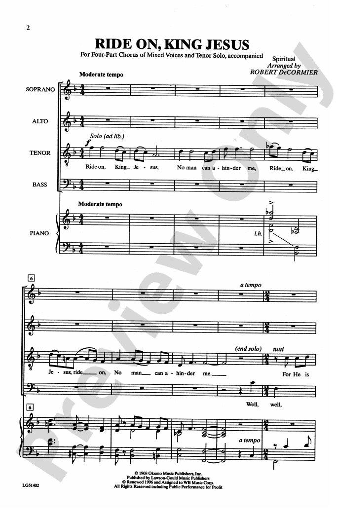 Ride On, King Jesus SATB Choral Octavo Digital Sheet Music Download