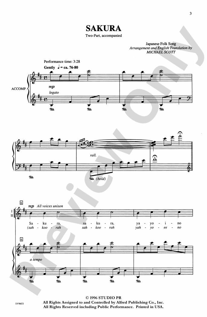 Sakura (Japanese Folk Song) 2Part Choral Octavo Digital Sheet Music Download