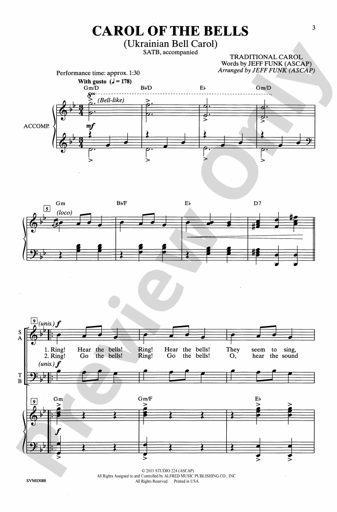 Carol of the Bells (Ukrainian Bell Carol): SATB Choral Octavo - Digital ...