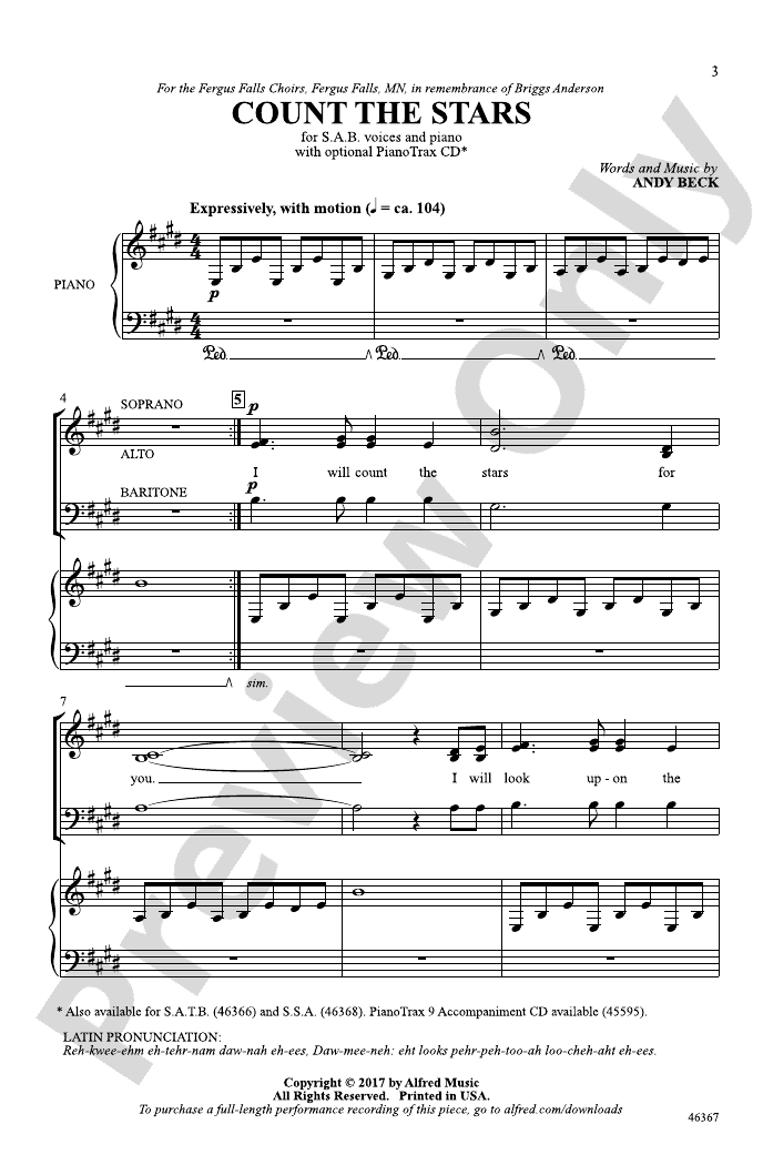 Count the Stars SAB Choral Octavo Andy Beck Digital Sheet Music