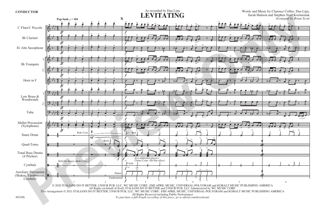 Levitating Score Marching Band Score Digital Sheet Music Download