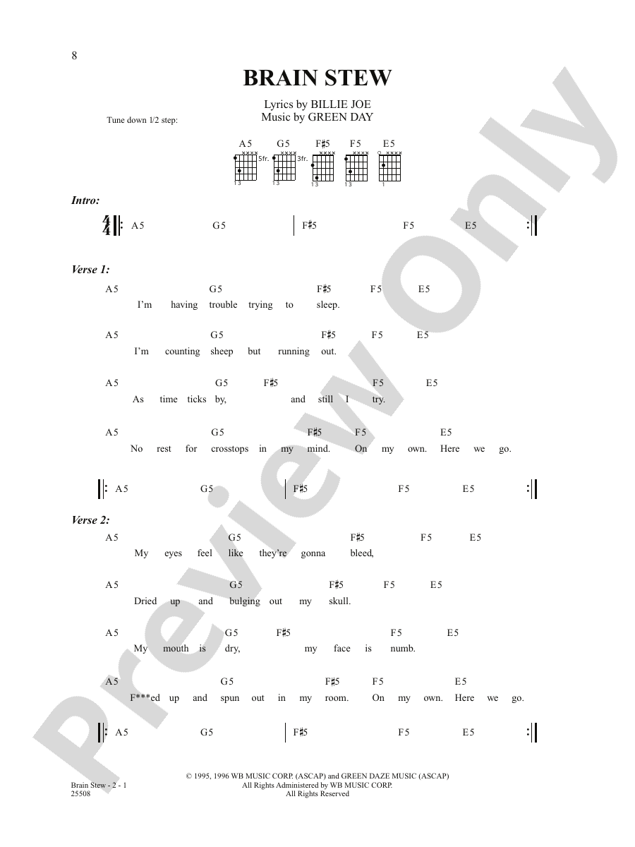 Brain Stew: Guitar: Green Day - Digital Sheet Music Download