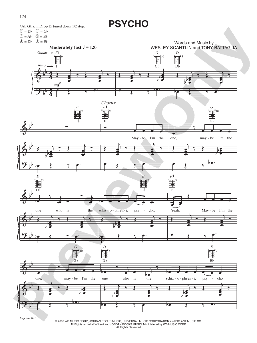 Psycho Piano/Vocal/Chords Wes Scantlin Digital Sheet Music Download