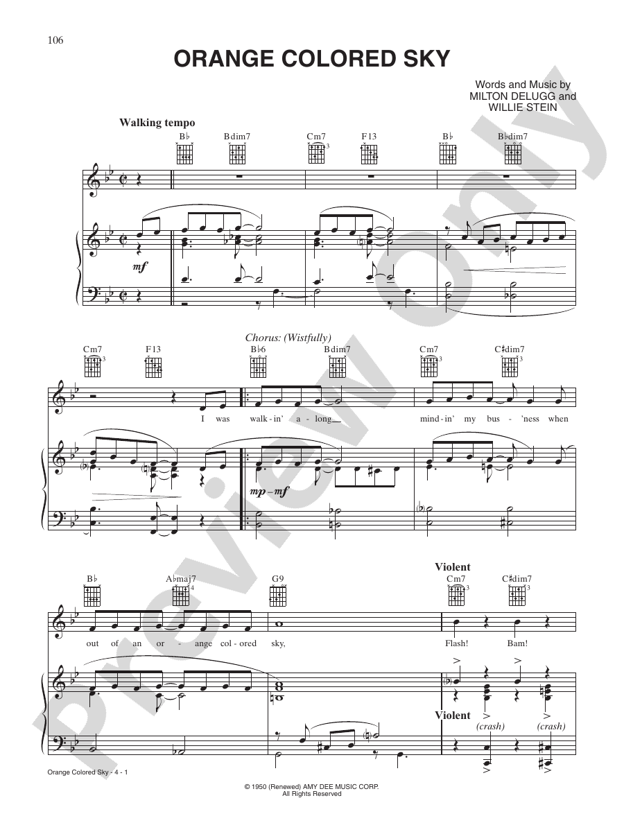 Orange Colored Sky Piano/Vocal/Chords Nat "King" Cole Digital Sheet