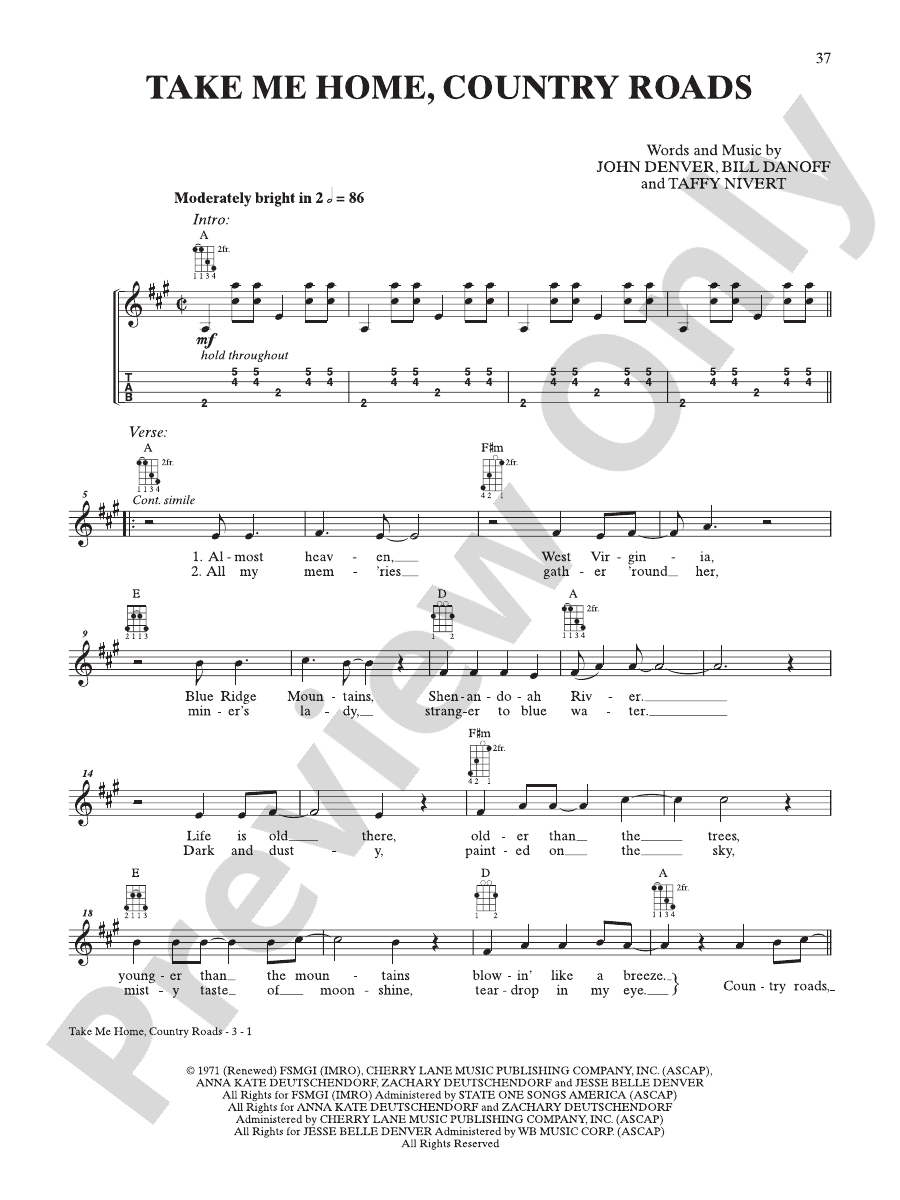 Take Me Home, Country Roads: Mandolin: John Denver - Digital Sheet ...