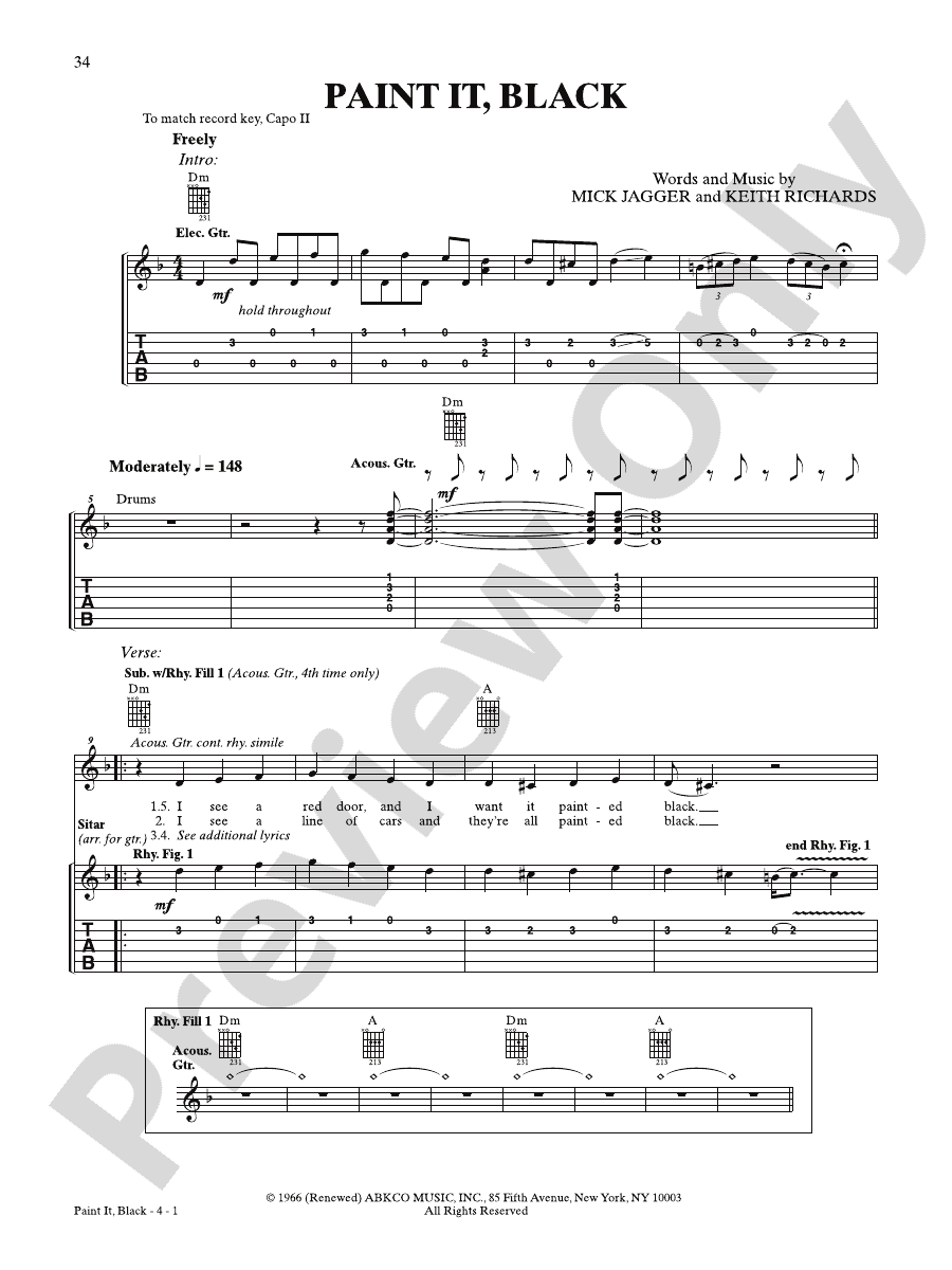 Paint It, Black Guitar The Rolling Stones Digital Sheet Music Download