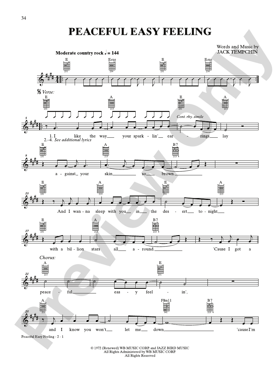 Peaceful Easy Feeling Guitar Eagles Digital Sheet Music Download