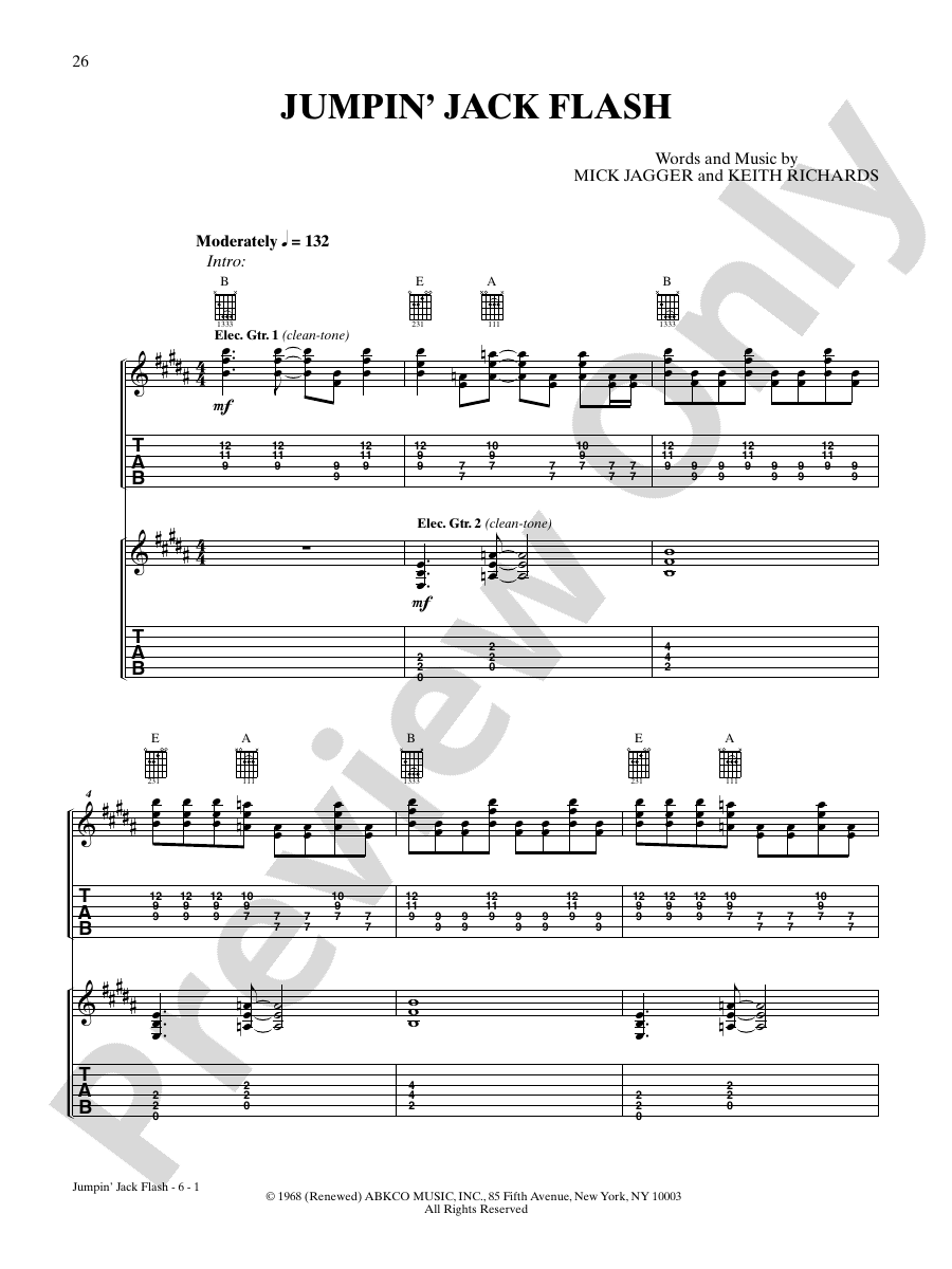 Jumpin' Jack Flash Guitar The Rolling Stones Digital Sheet Music
