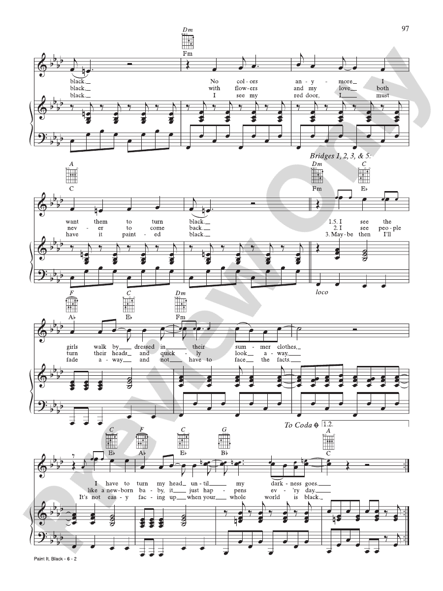 Paint It, Black Piano/Vocal/Chords The Rolling Stones Digital Sheet