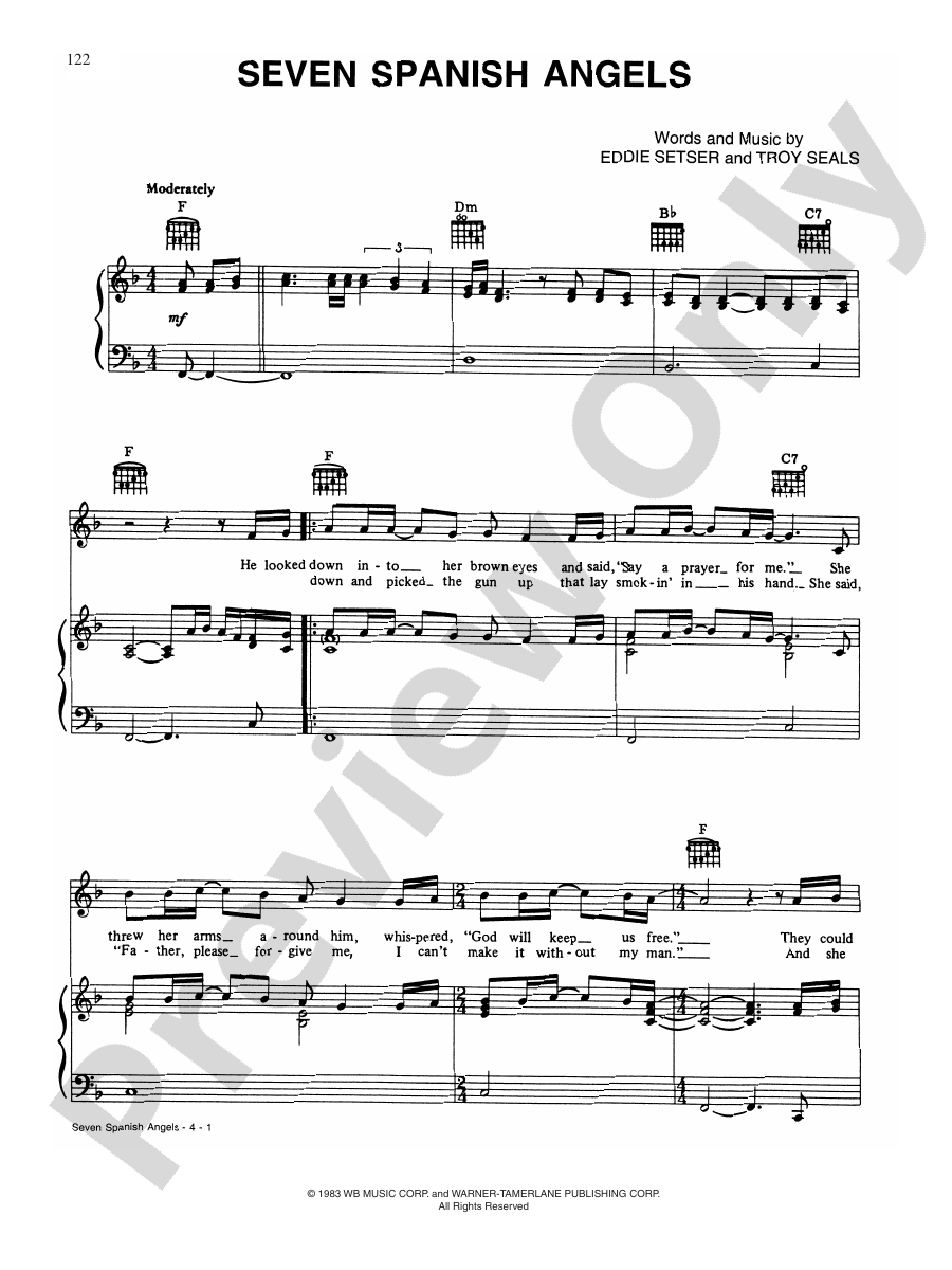 Seven Spanish Angels Piano/Vocal/Guitar Ray Charles Digital Sheet