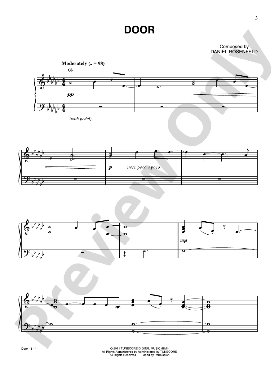 Door (from "Minecraft") Piano Daniel Rosenfeld Digital Sheet Music Download