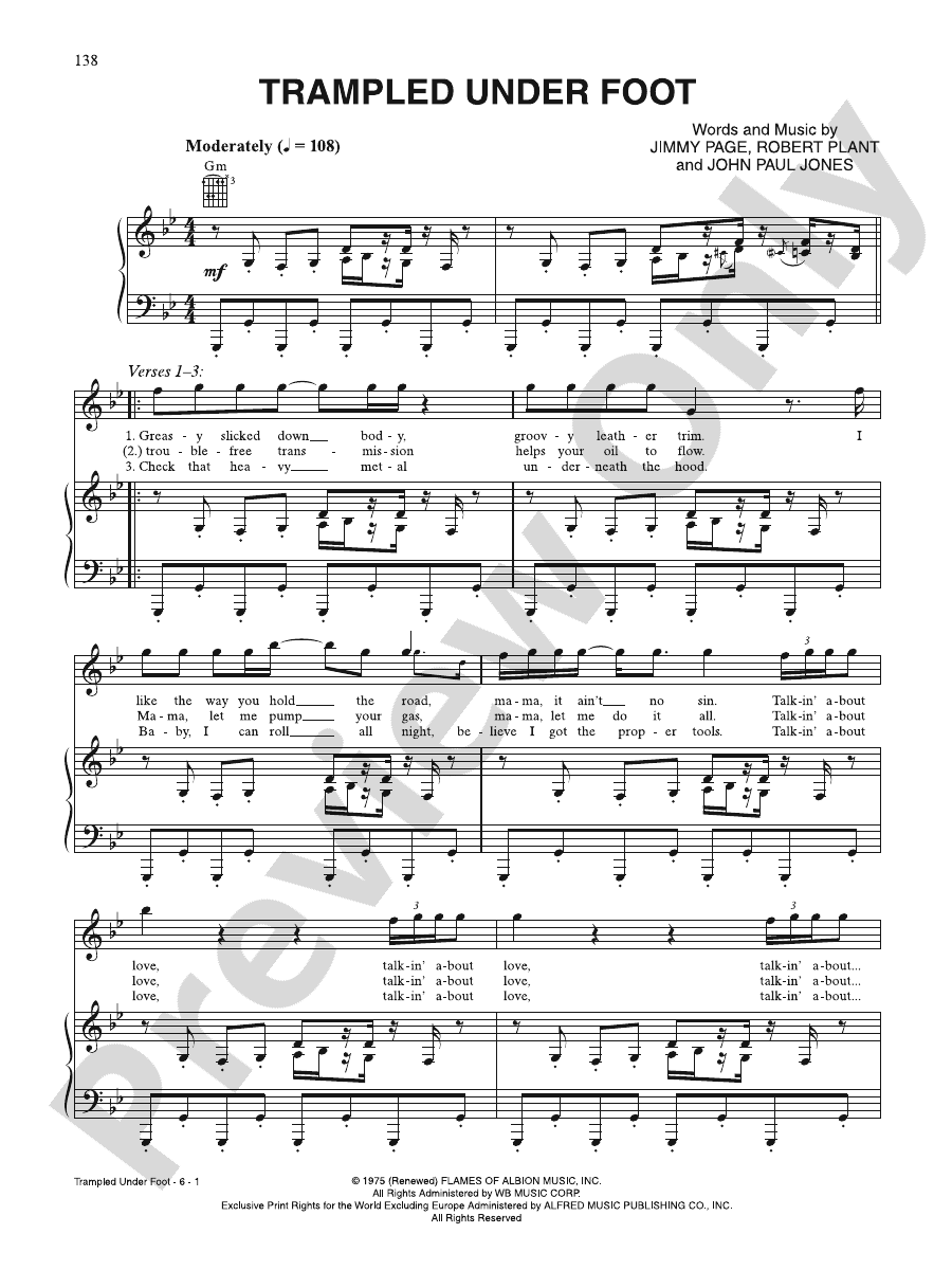 Trampled Under Foot Piano/Vocal/Guitar Led Zeppelin Digital Sheet