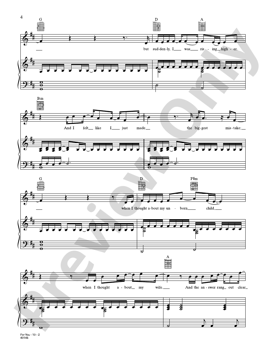 For You Piano/Vocal/Guitar Keith Urban Digital Sheet Music Download