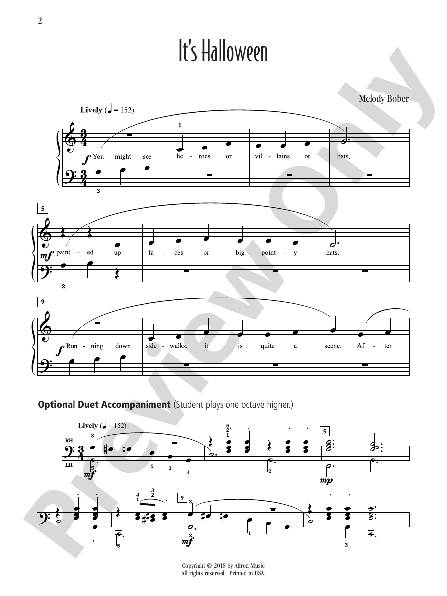 Its Halloween Piano Melody Bober Digital Sheet Music Download 2256