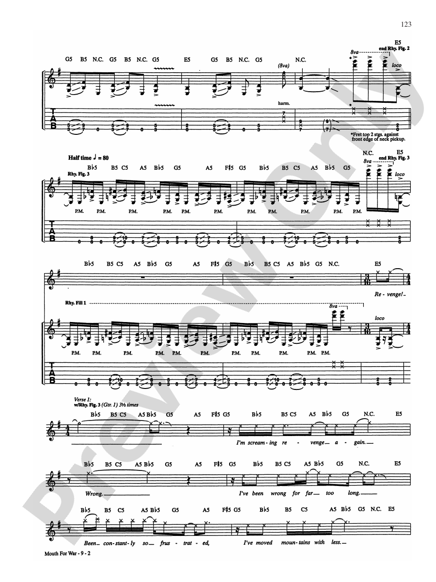 Mouth For War Guitar Pantera Digital Sheet Music Download
