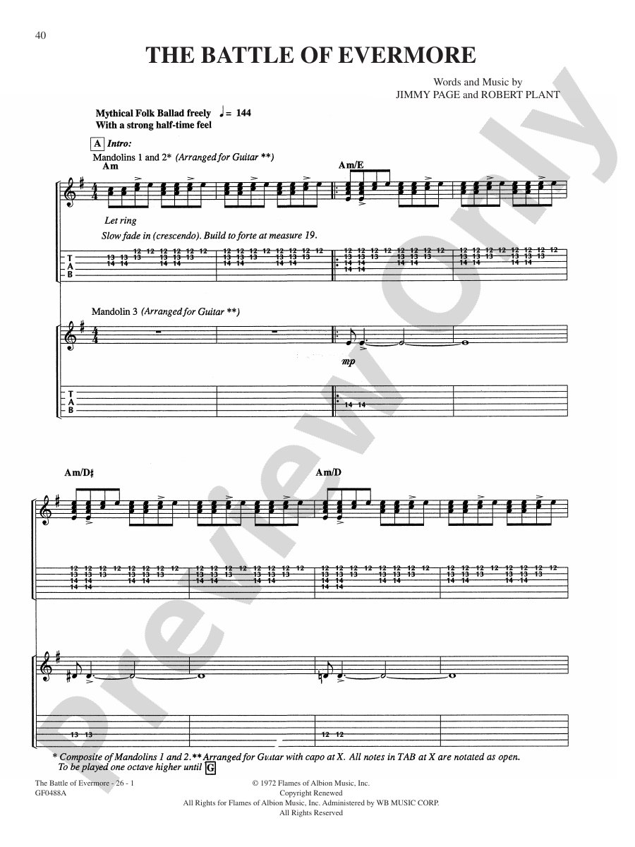 The Battle Of Evermore Guitar Led Zeppelin Digital Sheet Music Download
