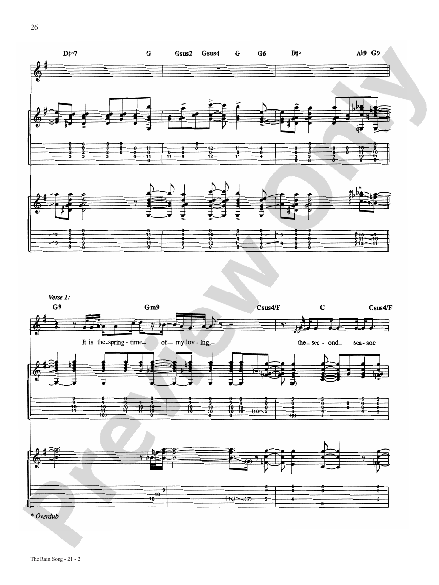 The Rain Song Guitar Led Zeppelin Digital Sheet Music Download