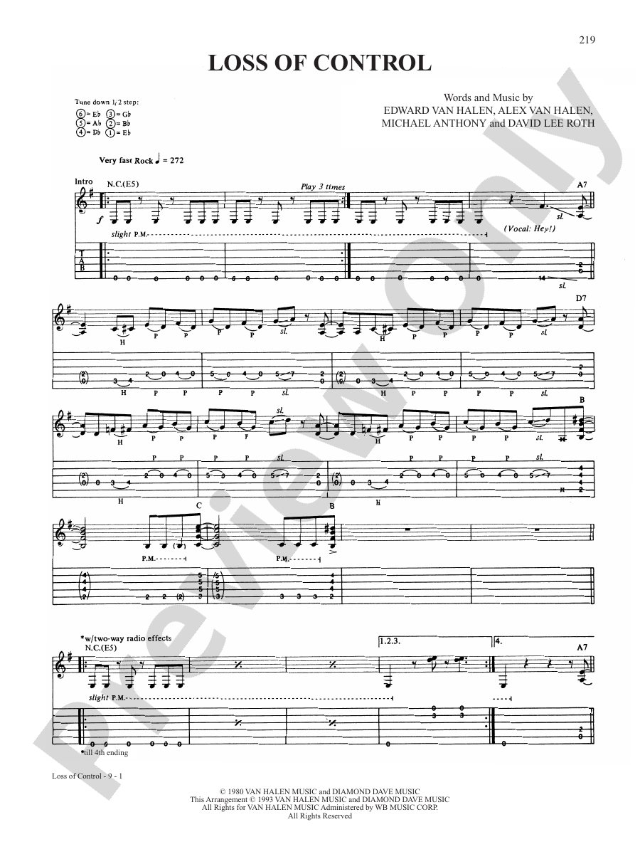 Loss Of Control Guitar Van Halen Digital Sheet Music Download