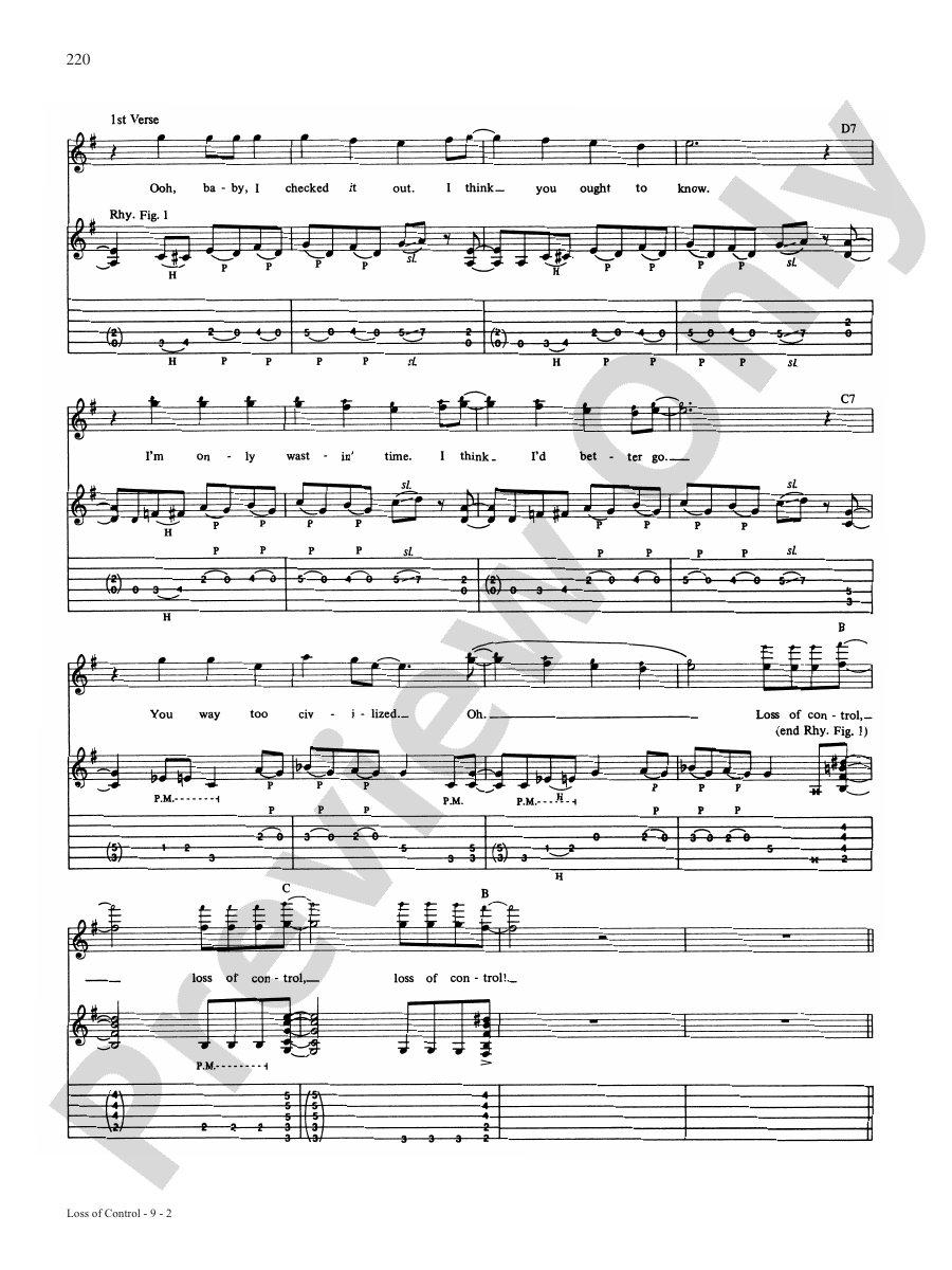 Loss Of Control Guitar Van Halen Digital Sheet Music Download