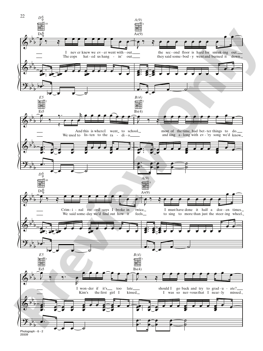 Photograph Piano/Vocal/Chords Nickelback Digital Sheet Music Download
