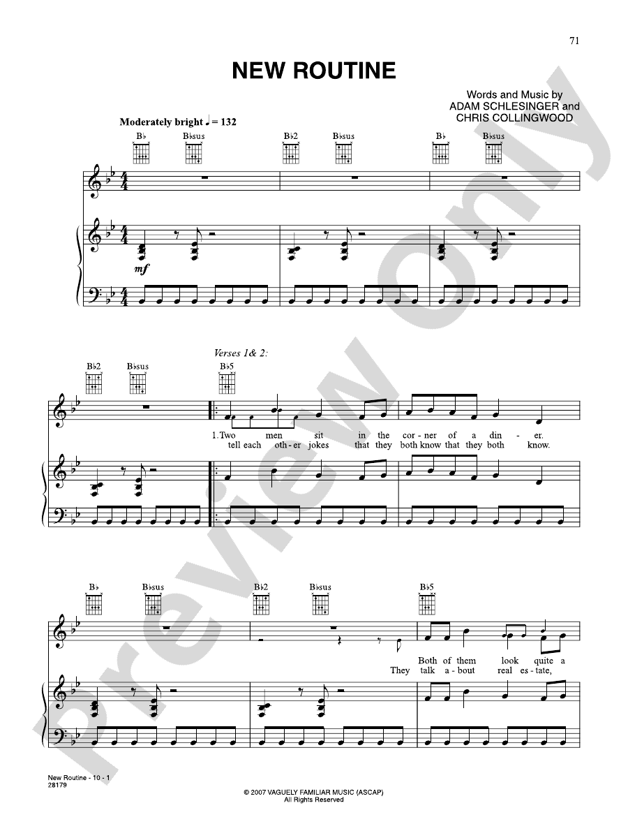 New Routine Piano/Vocal/Chords Fountains of Wayne Digital Sheet