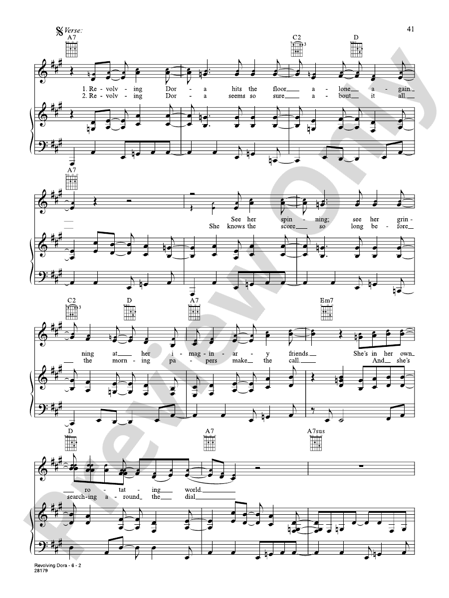 Revolving Dora Piano/Vocal/Chords Fountains of Wayne Digital Sheet Music Download