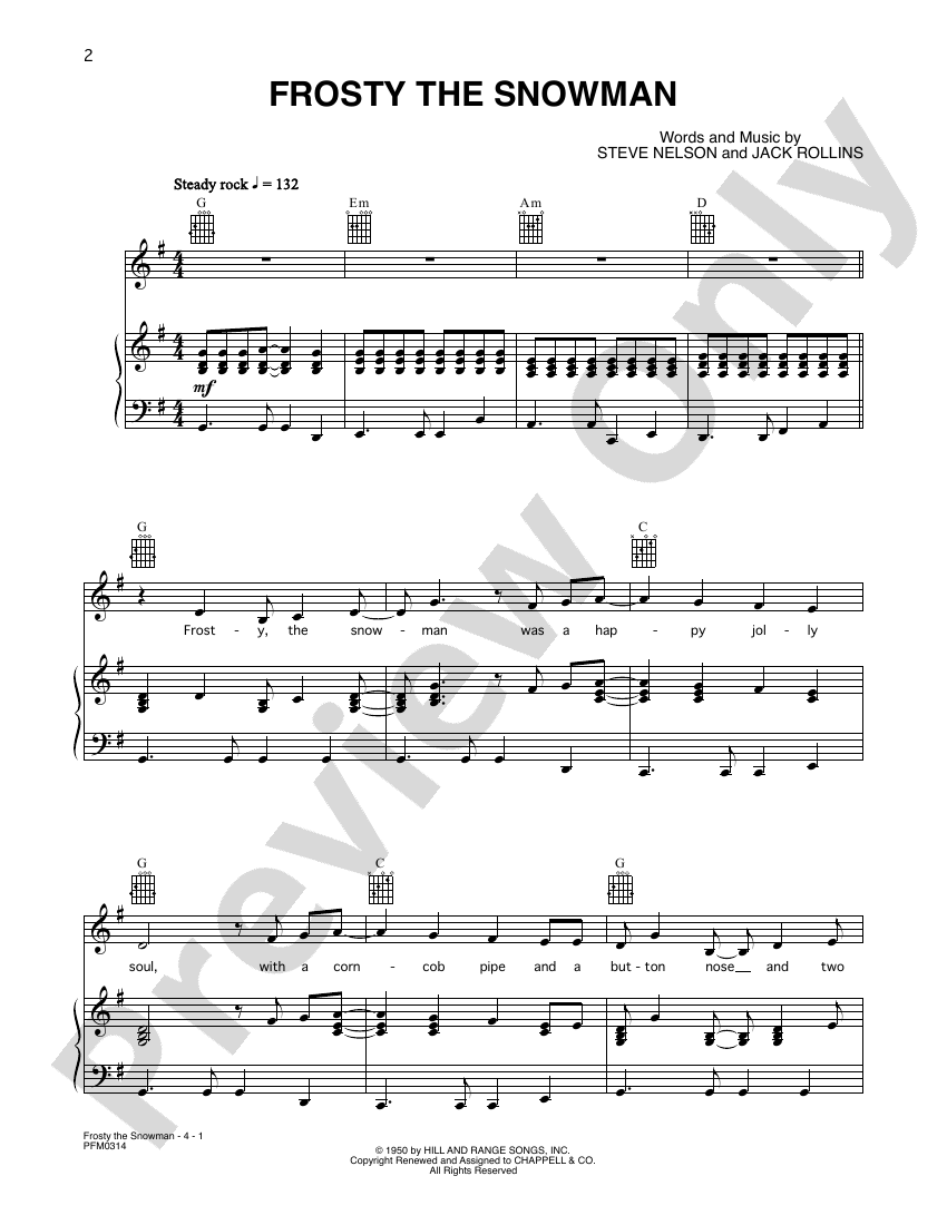 Frosty The Snowman: Piano/Vocal/Chords: Phil Spector - Digital Sheet ...