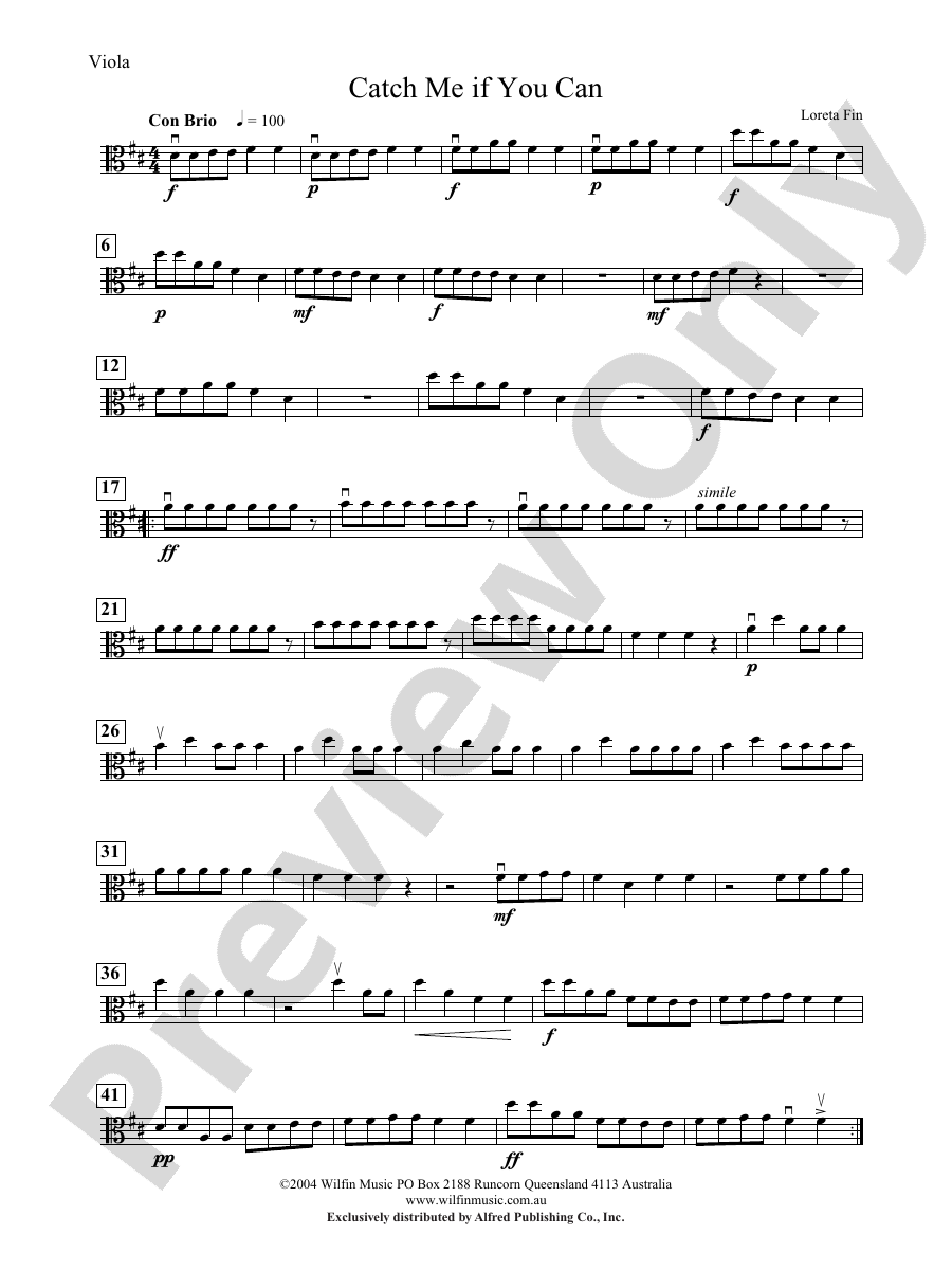 Catch Me If You Can Viola Viola Part Digital Sheet Music Download