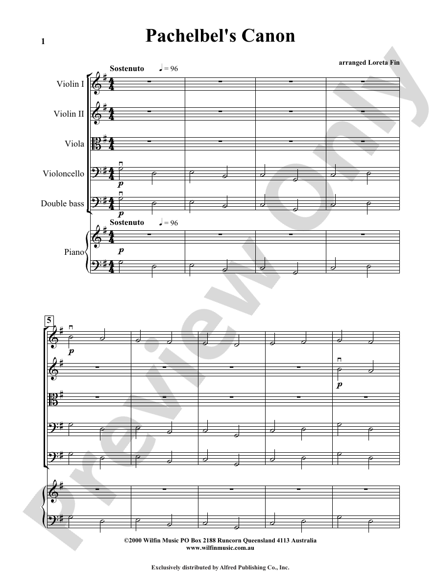 Pachelbel's Canon Score String Orchestra Score Digital Sheet Music
