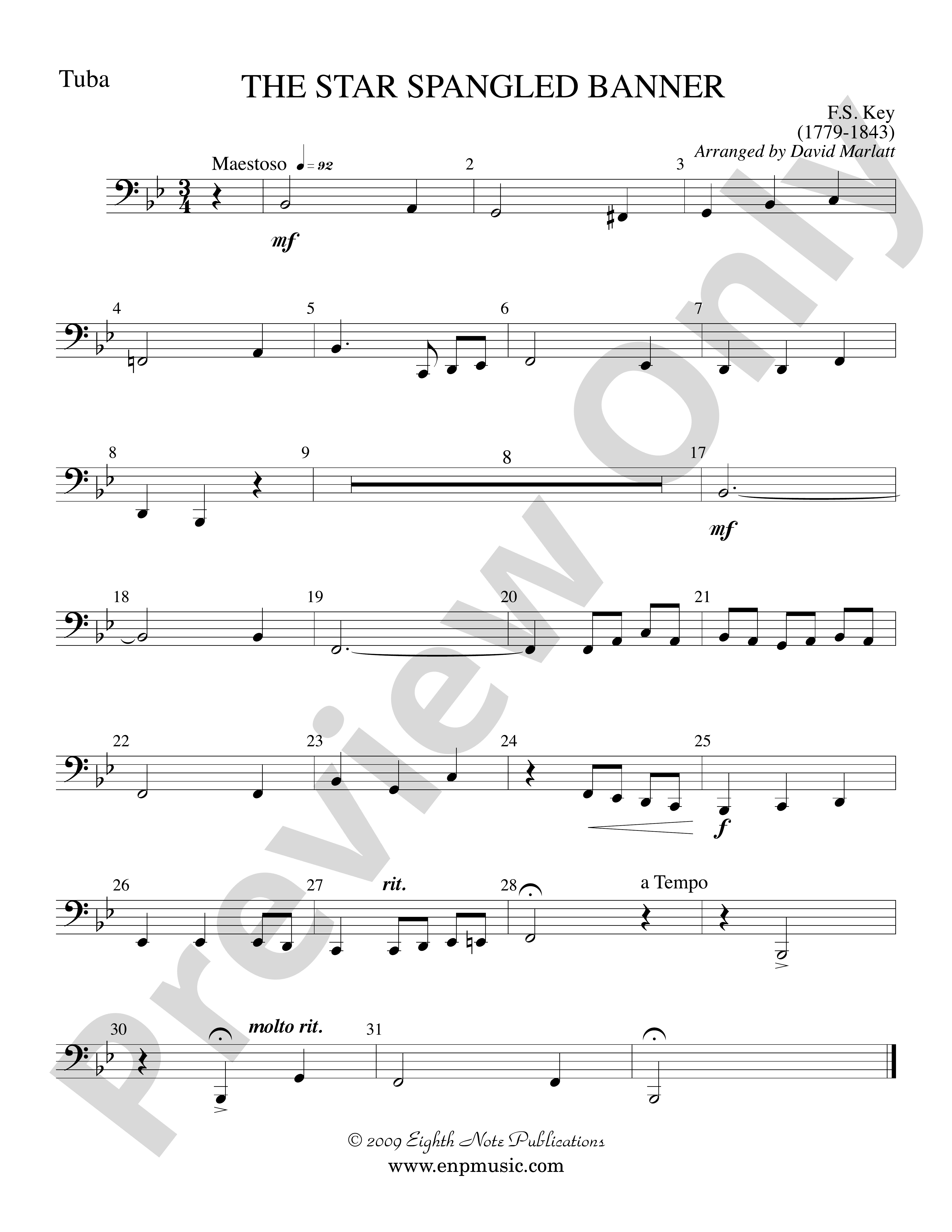 The Star Spangled Banner Tuba Tuba Part Digital Sheet Music Download 