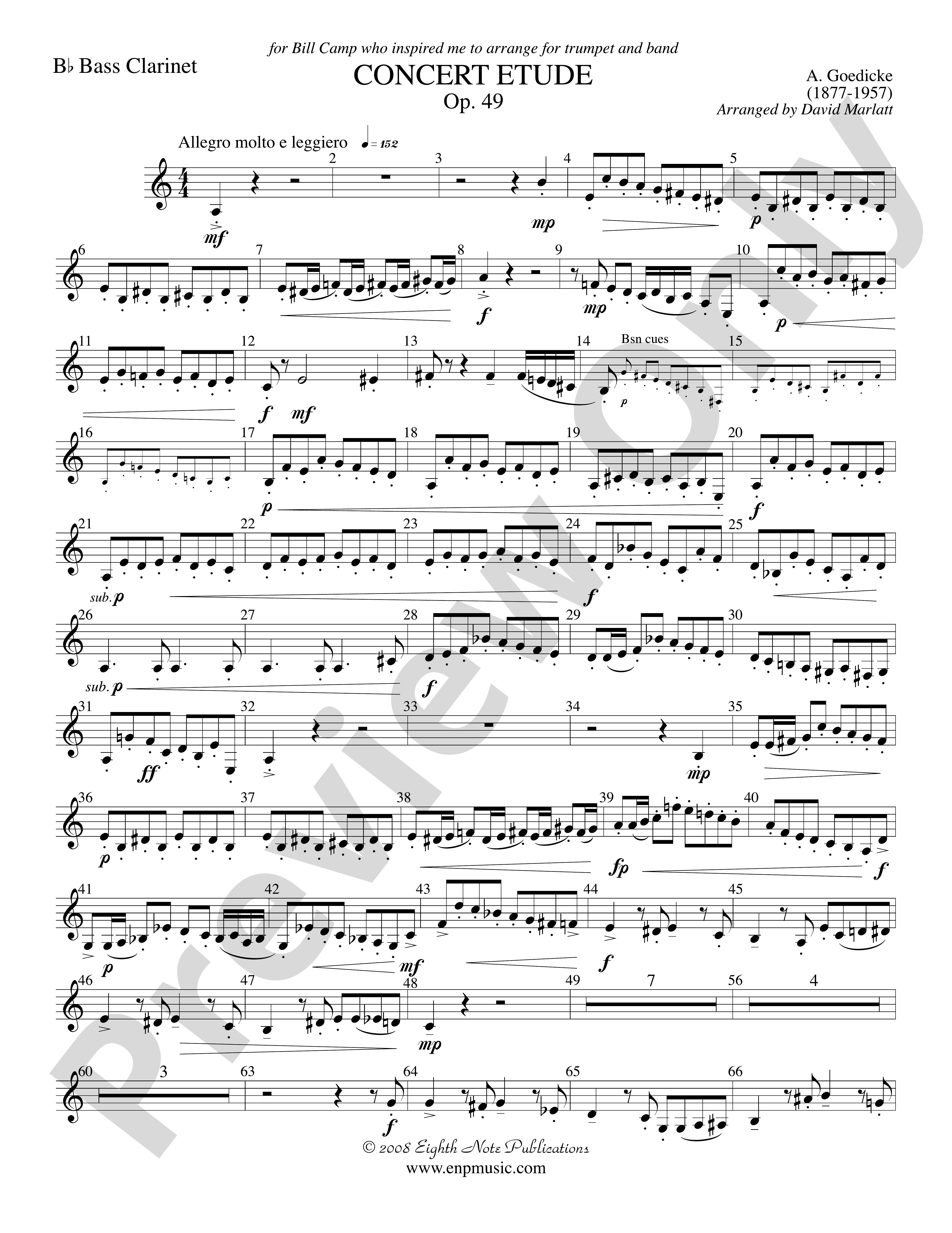 Concert Etude, Op. 49 (Solo Trumpet And Concert Band): B-flat Bass ...