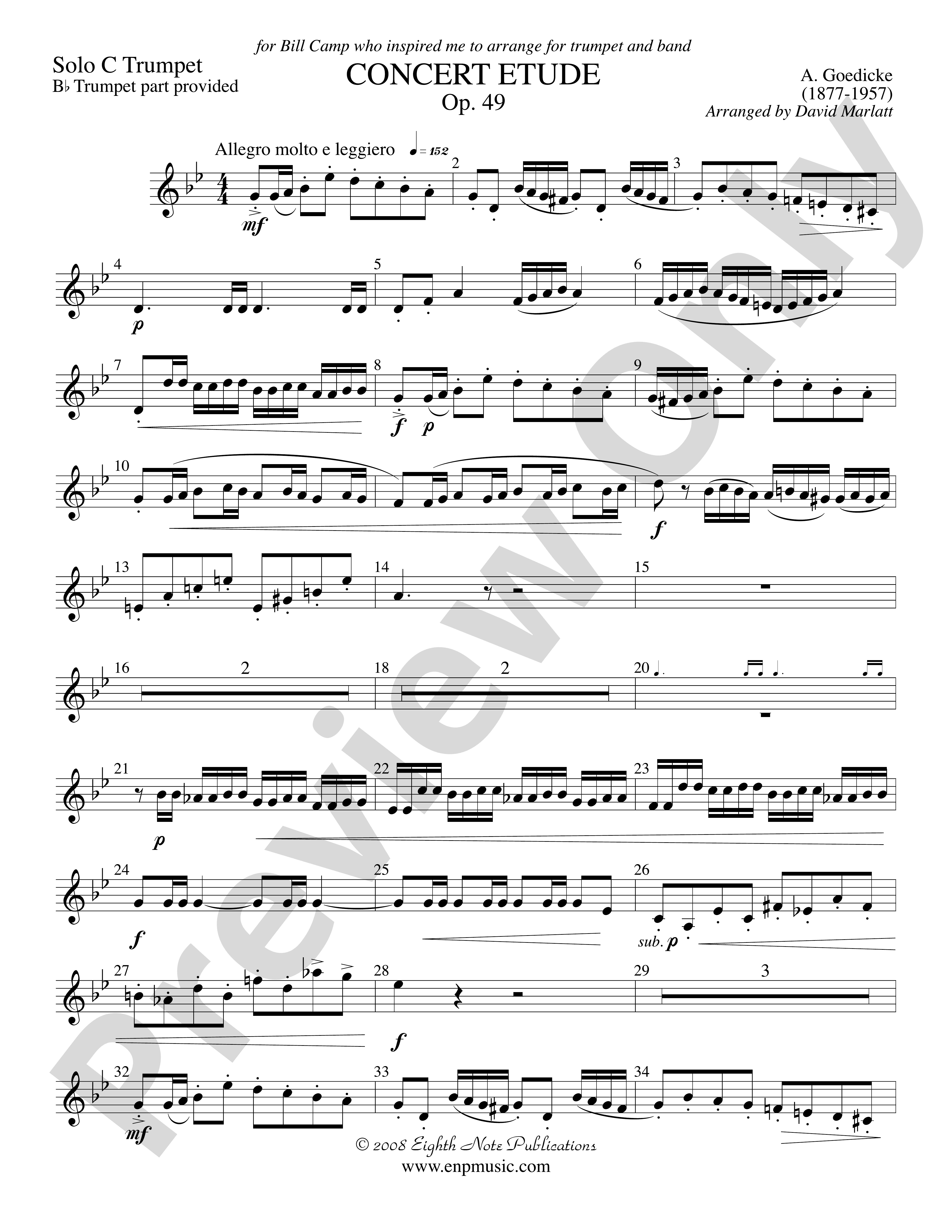 Concert Etude, Op. 49 (Solo Trumpet and Concert Band) Solo C Trumpet Solo C Trumpet Part