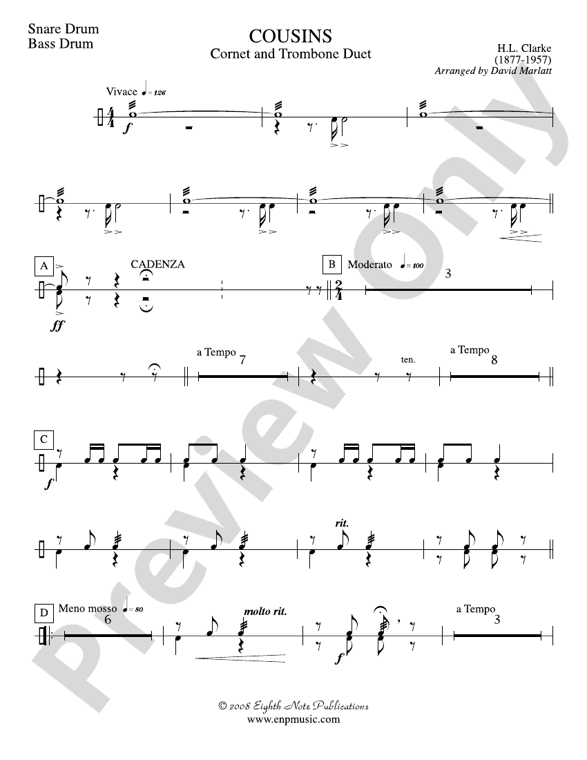 Cousins and Trombone Duet and Concert Band) Snare Drum Snare