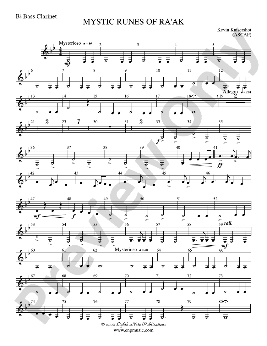 Mystic Runes of Ra’ak: B-flat Bass Clarinet: B-flat Bass Clarinet Part ...