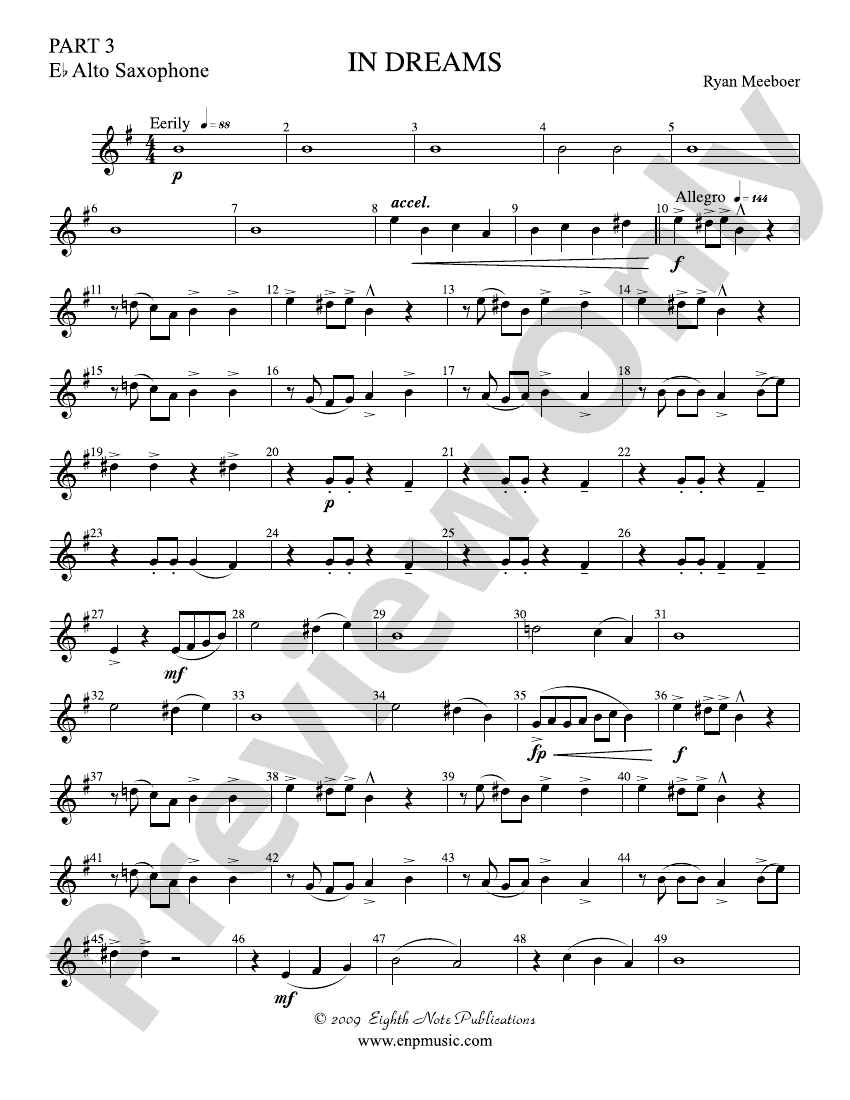 In Dreams Part 3 Eb Alto Sax Part 3 Eb Alto Sax Part Digital Sheet Music Download