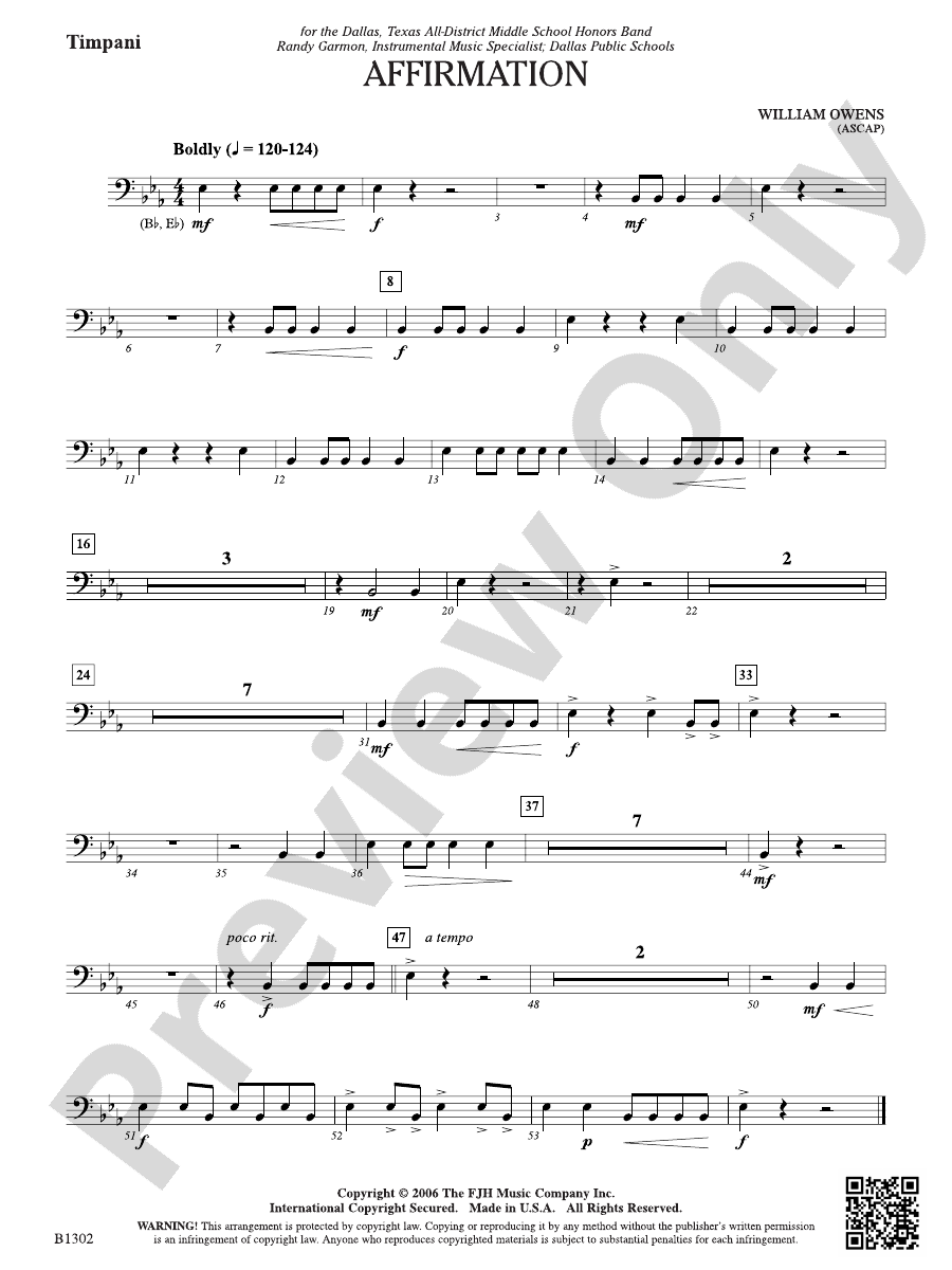 Affirmation: Opt. Timpani: Opt. Timpani Part: William Owens - Digital ...