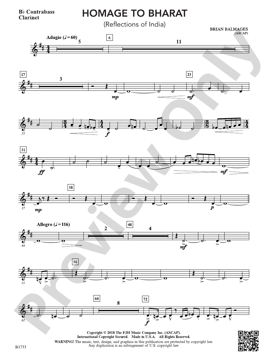 Homage to Bharat: B-flat Contrabass Clarinet: B-flat Contrabass ...