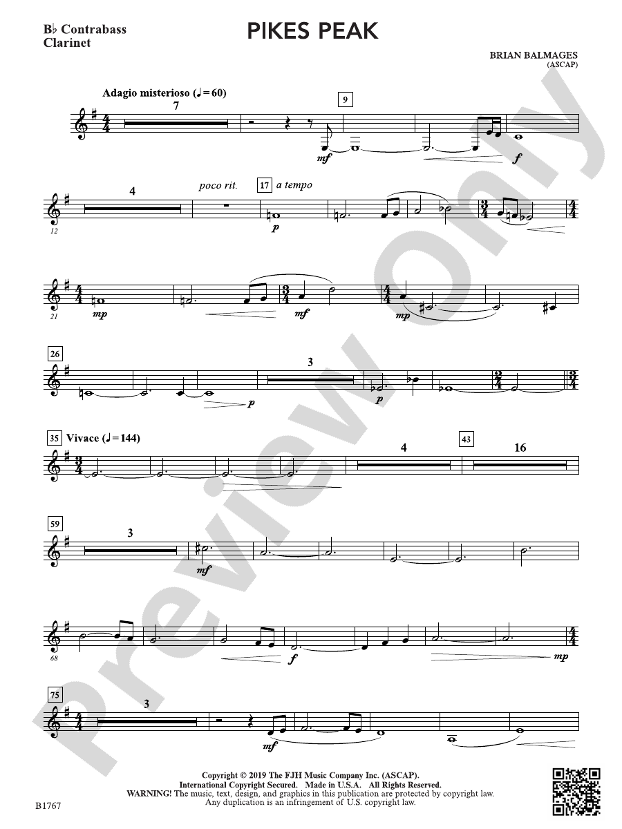 Pikes Peak: B-flat Contrabass Clarinet: B-flat Contrabass Clarinet Part ...