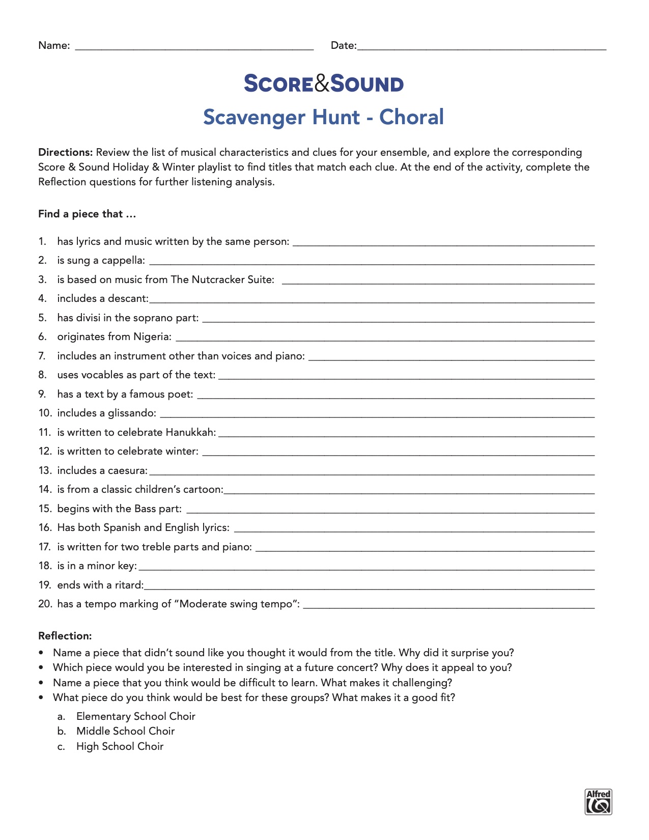 Free Music Activity Score Sound Scavenger Hunt