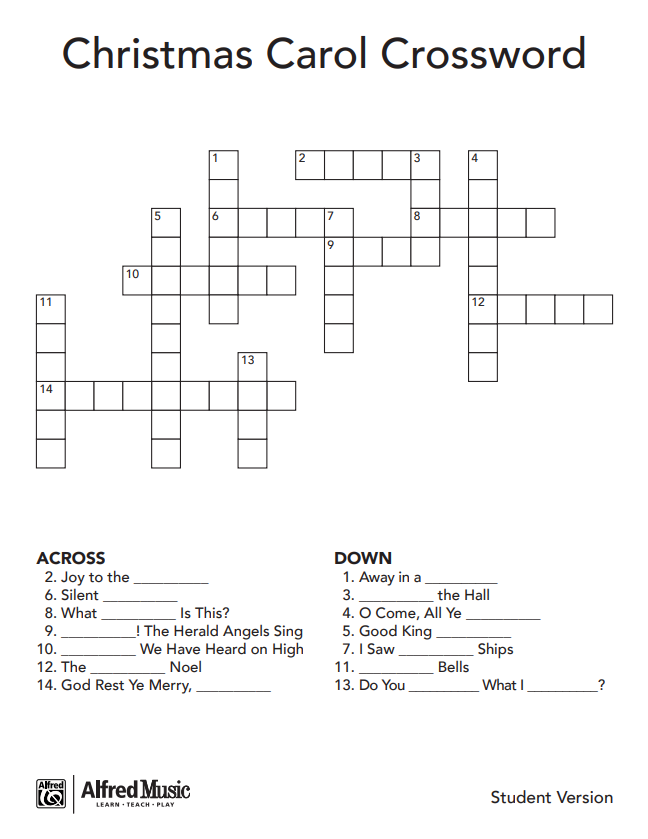 Free Christmas Carol Crossword Activity