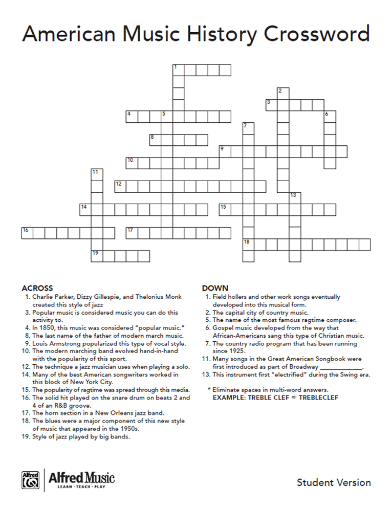 free music activity music history crossword puzzle