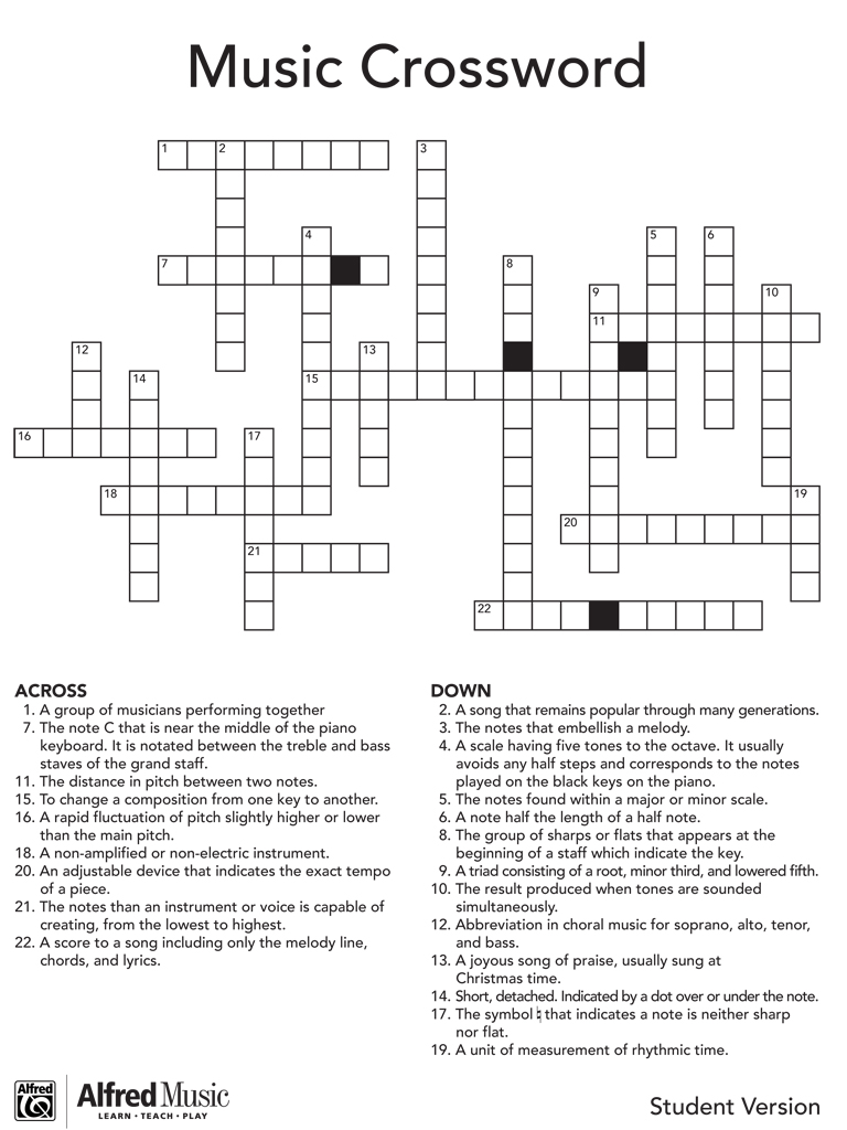 music students assignment crossword