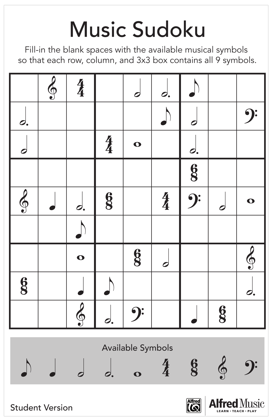 Music Sudoku Activity For Students